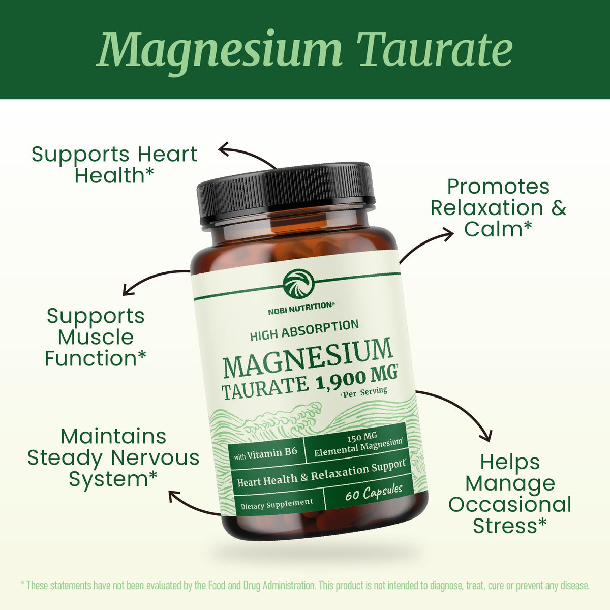 Nobi Nutrition Magnésium Taurate 1900MG capsules sur une table