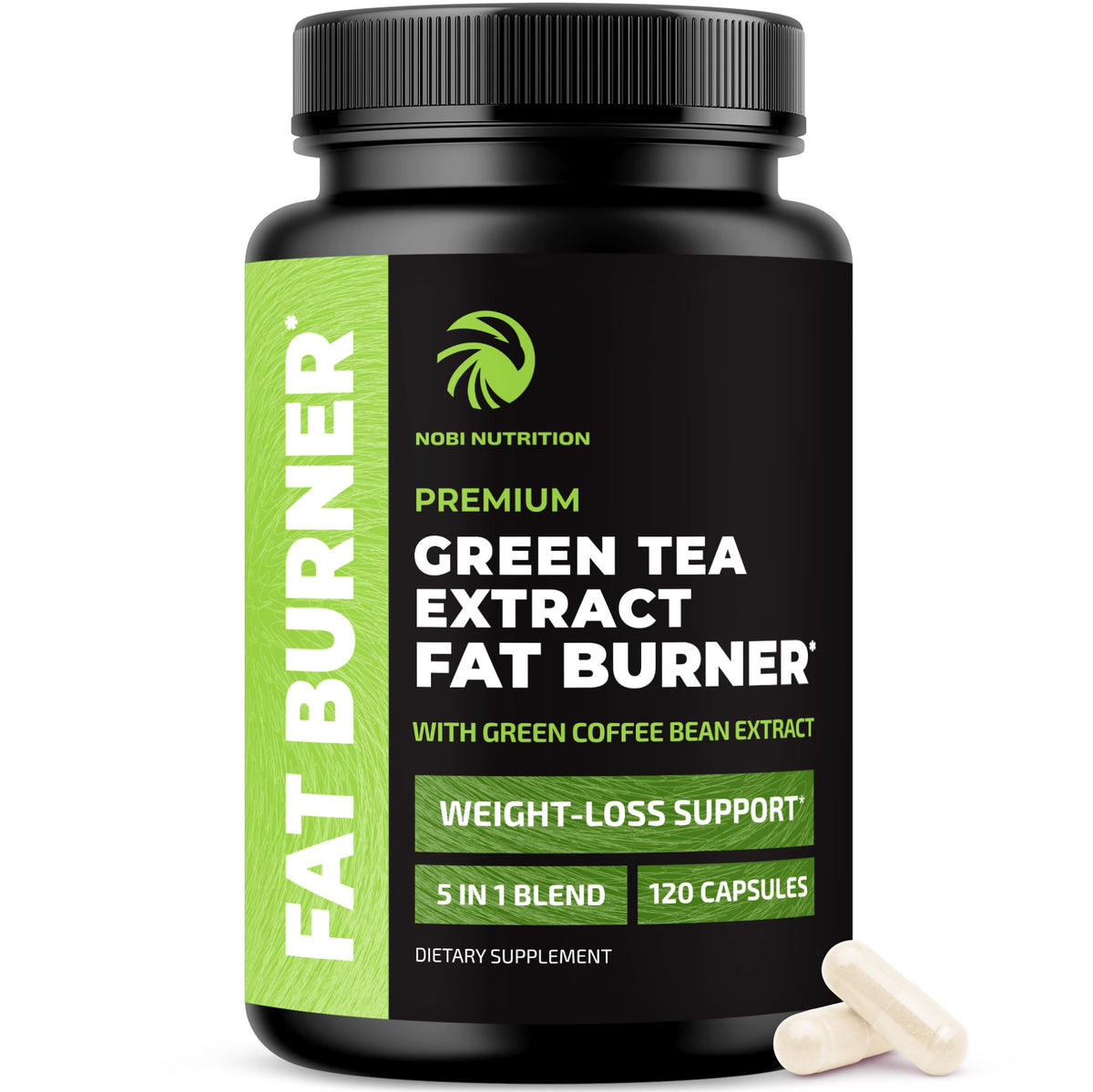 Nobi Nutrition Thé Vert 120 Ct flacon avant avec étiquette