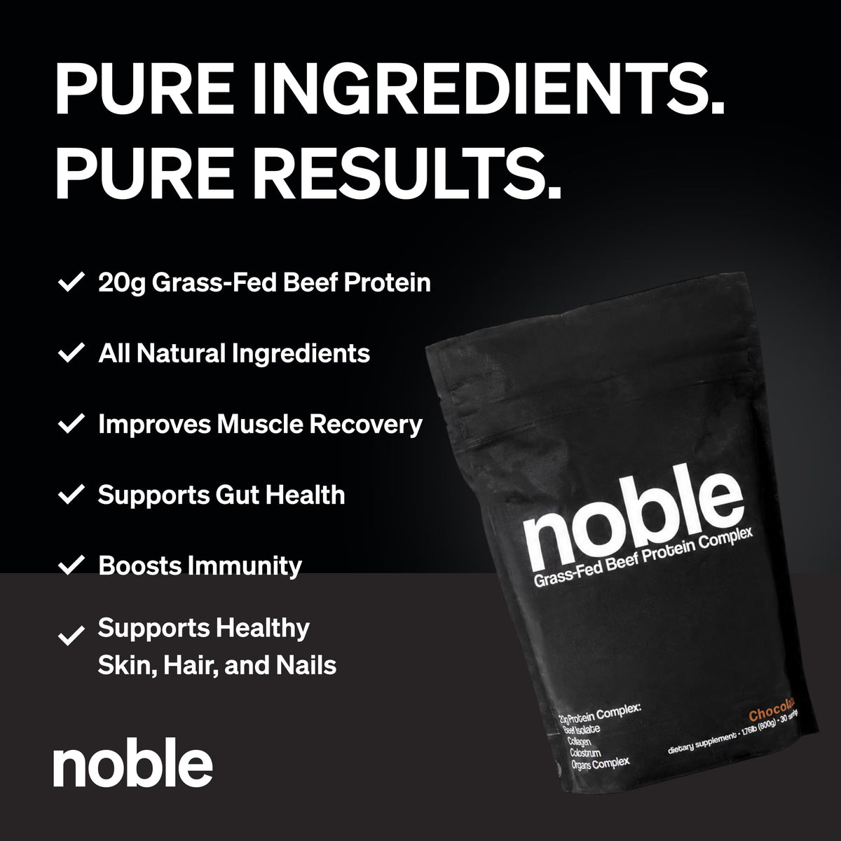 Noble Origins Poudre de Protéine Chocolat en portion dans une cuillère