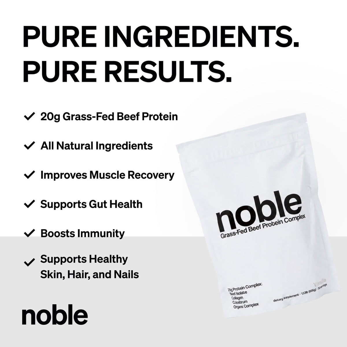Noble Origins Poudre de Protéine de Boeuf 700g avec une cuillère doseuse