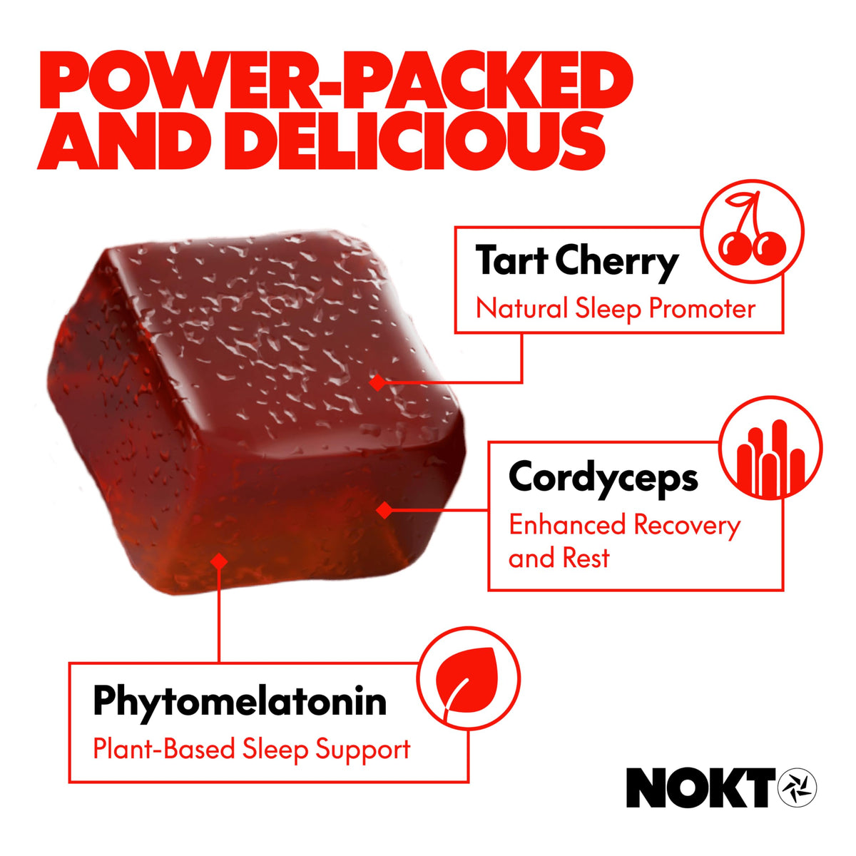 NOKT Gummies de sommeil cerise acidulée emballage avec 30 gummies