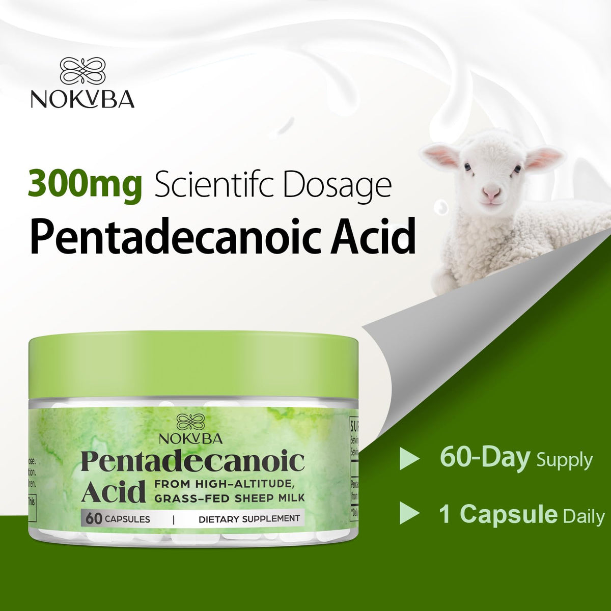 Nokvba Acide Pentadécanoïque C15:0 300mg sur une table en bois