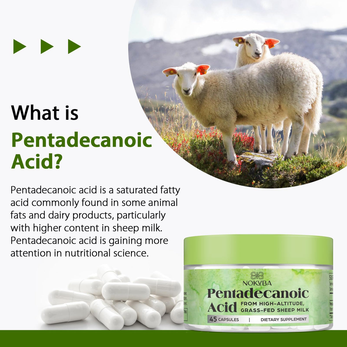 Nokvba Acide Pentadécanoïque C15:0 45 capsules côte à côte