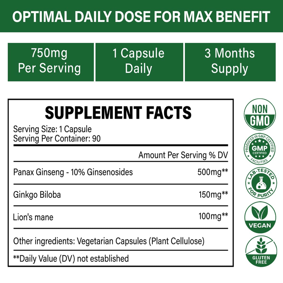 NooHerbal Nature Ginseng Panax 750mg capsules on a wooden table