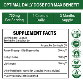NooHerbal Nature Ginseng Panax 750mg capsules on a wooden table