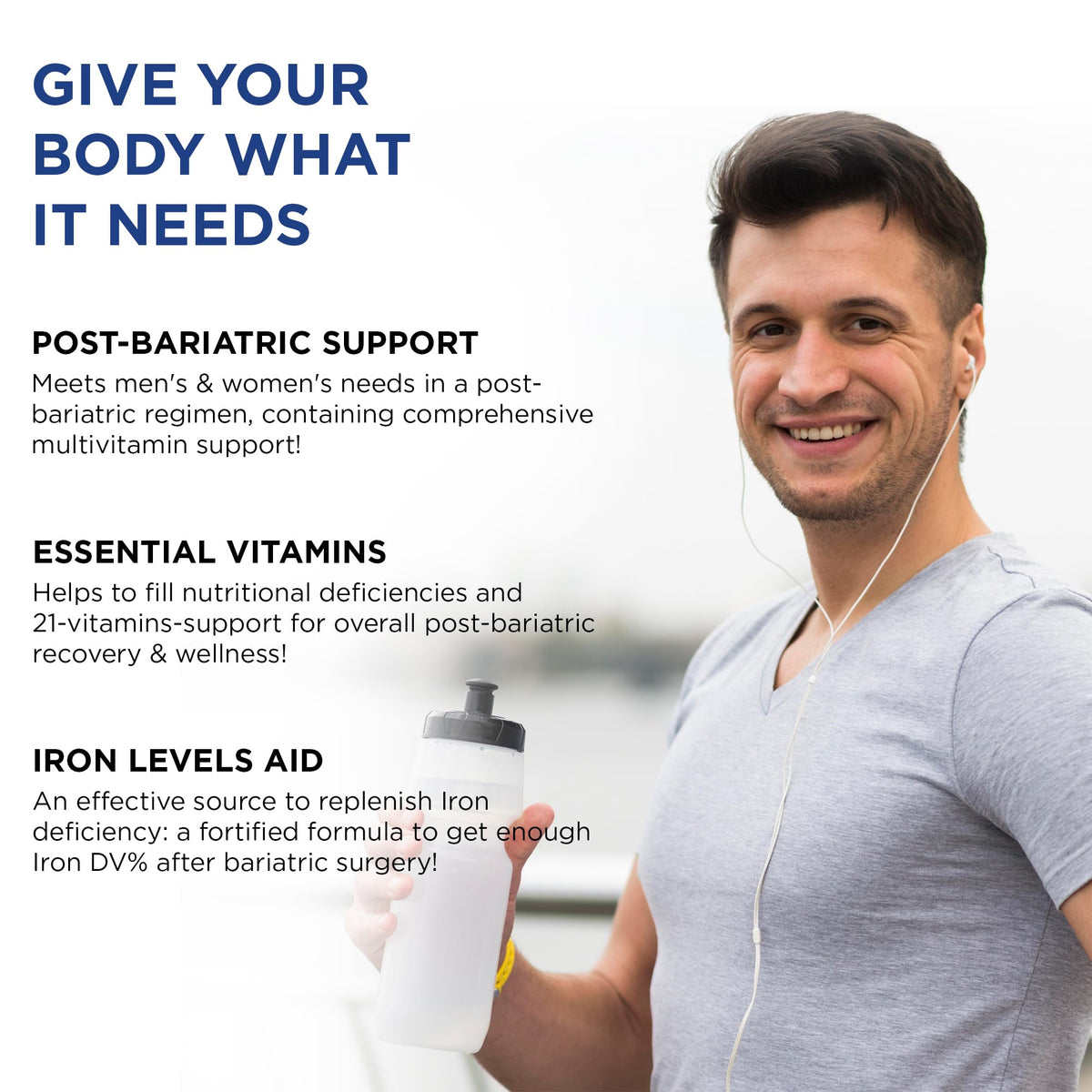 NOON VITAMINS Multivitamines Bariatriques gélules liquides à côté d'un verre d'eau