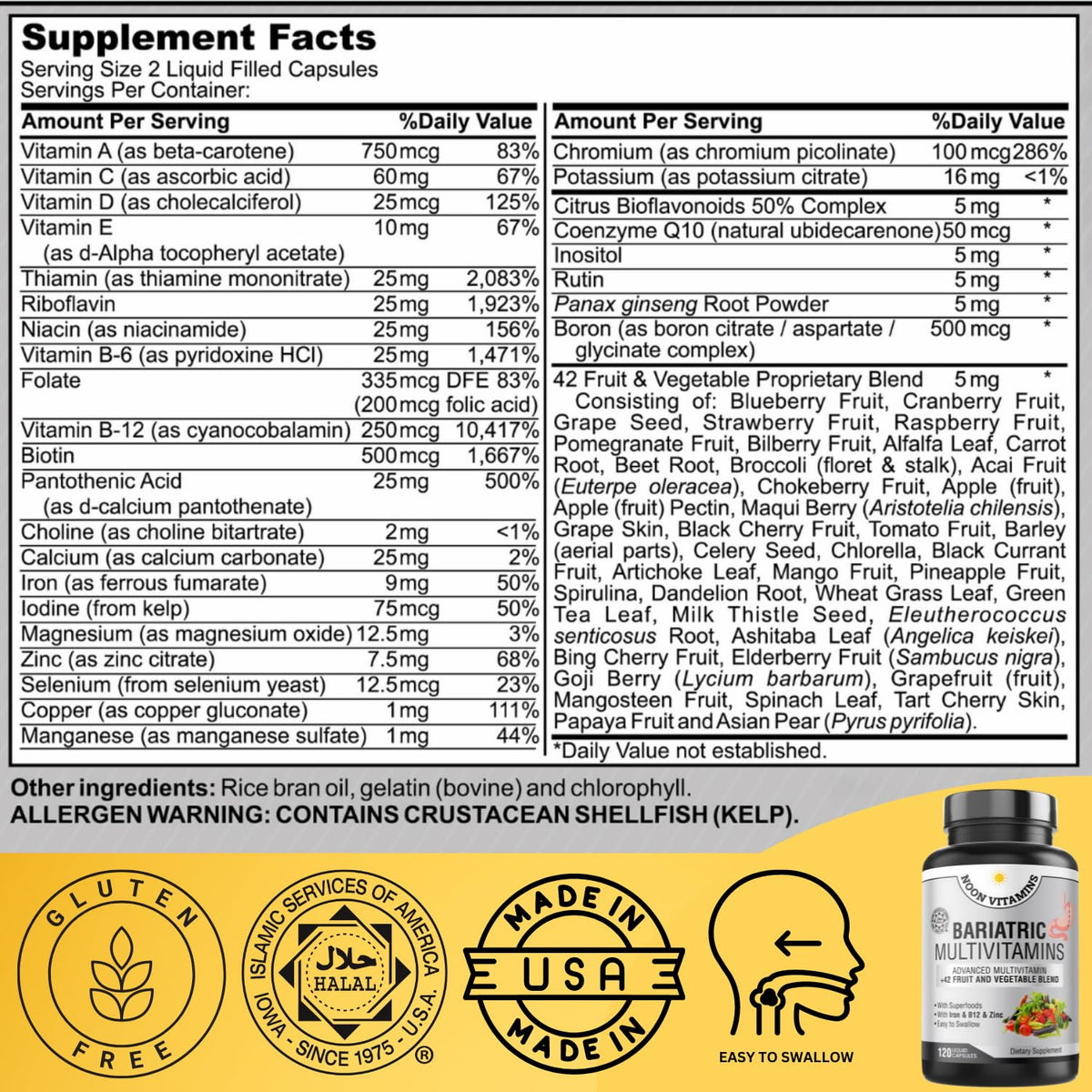 NOON VITAMINS Multivitamines Bariatriques gélules liquides avec super-aliments