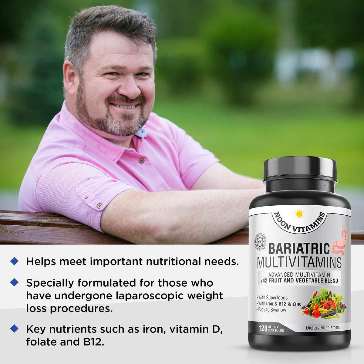 NOON VITAMINS Multivitamines Bariatriques gélules liquides en situation de prise