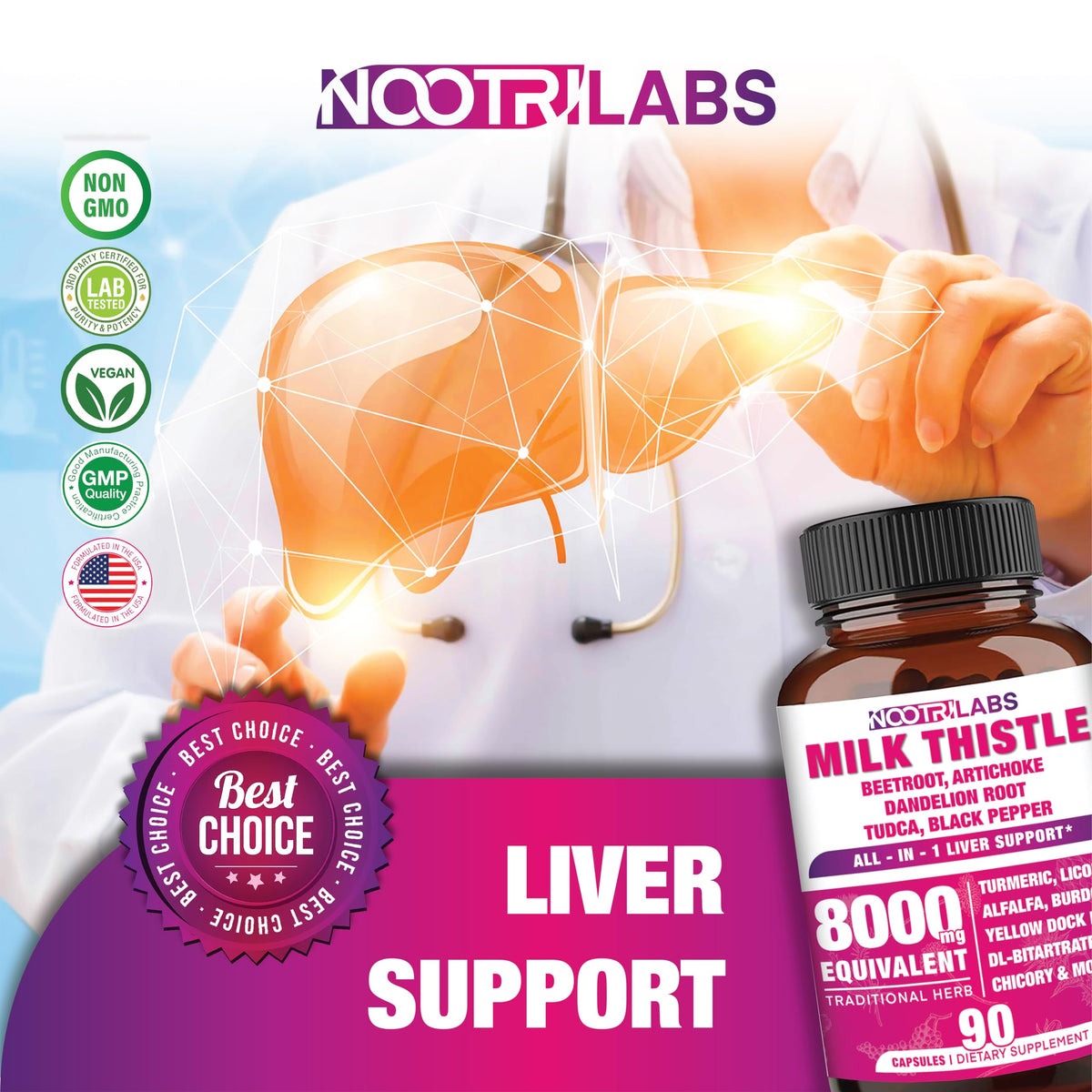 Nootrilabs Naturals avec des ingrédients naturels en arrière-plan
