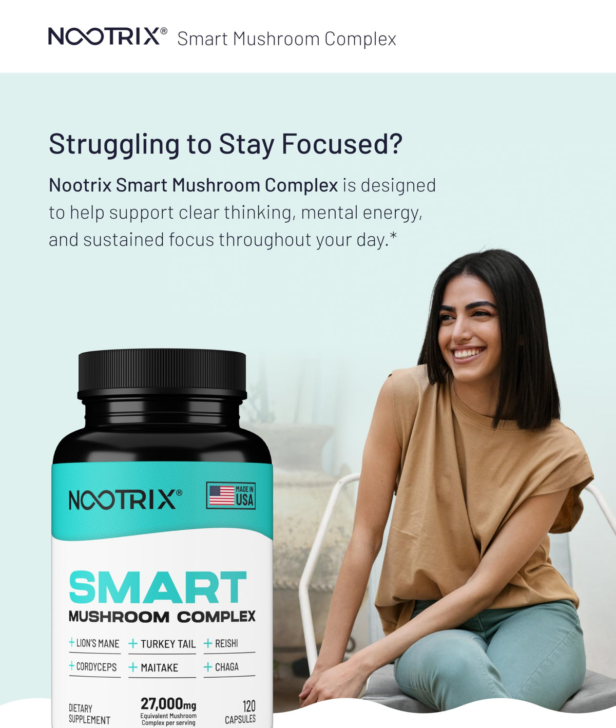 Nootrix Complexe de Champignons Intelligents, capsules sur une table