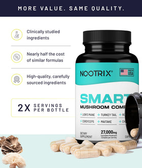 Nootrix Complexe de Champignons Intelligents, flacon sur fond naturel