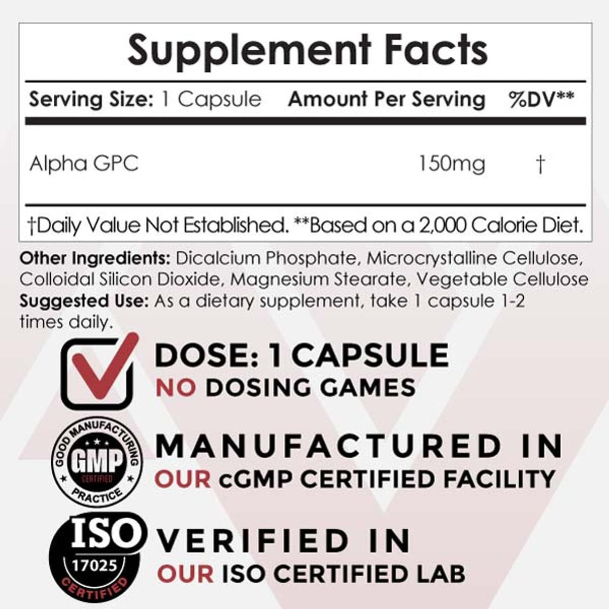 Nootropics Depot Alpha GPC Capsules 150mg dosage et instructions