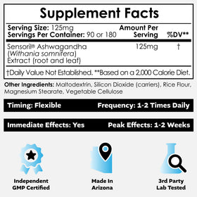 Nootropics Depot Capsules Ashwagandha Sensoril 125mg arrière