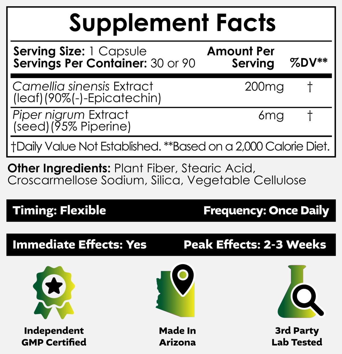 Nootropics Depot capsules d'épicatechine 200mg flacon ouvert