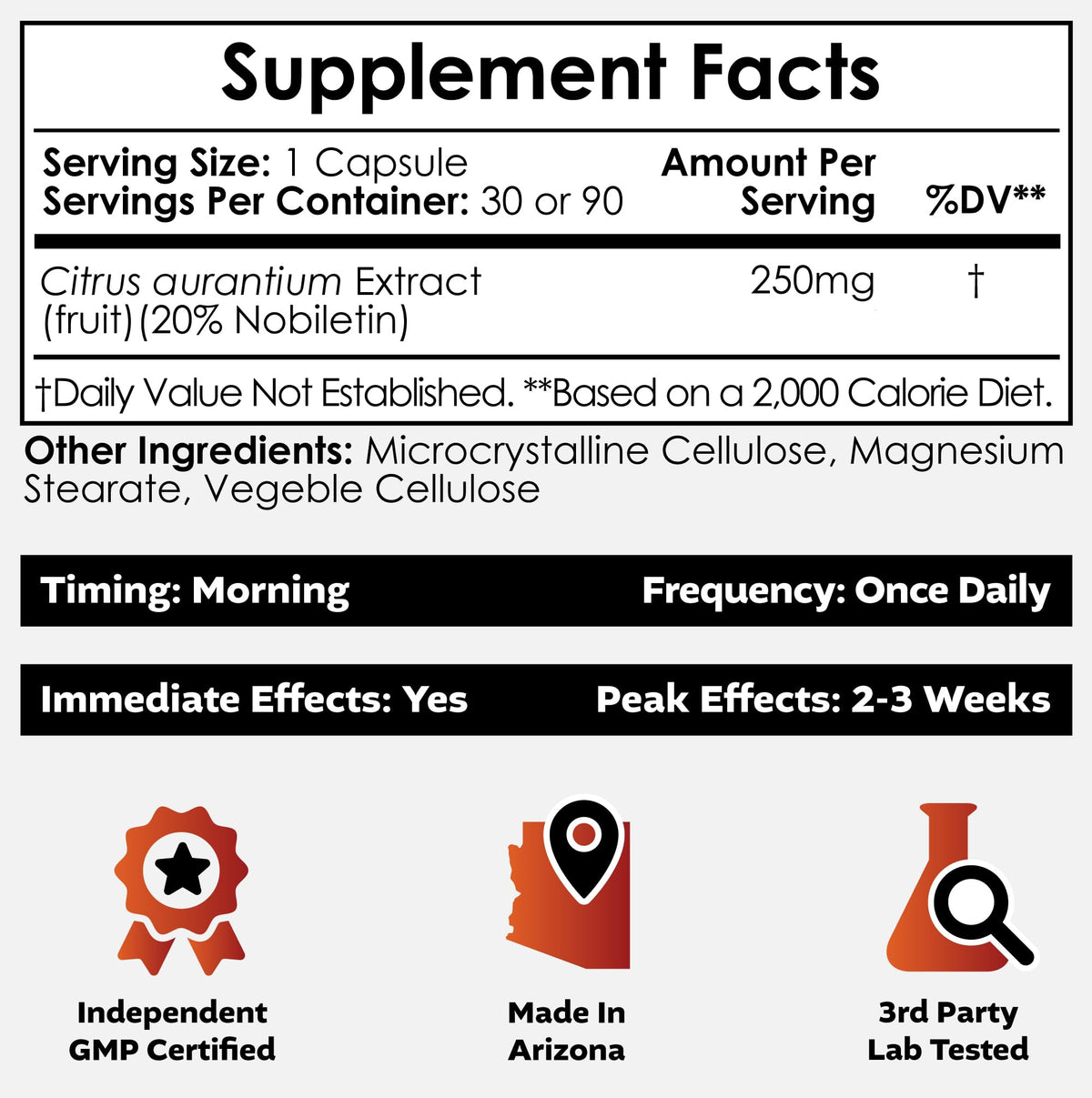 Nootropics Depot Capsules Nobiletin 250mg 30 Comptes vue latérale