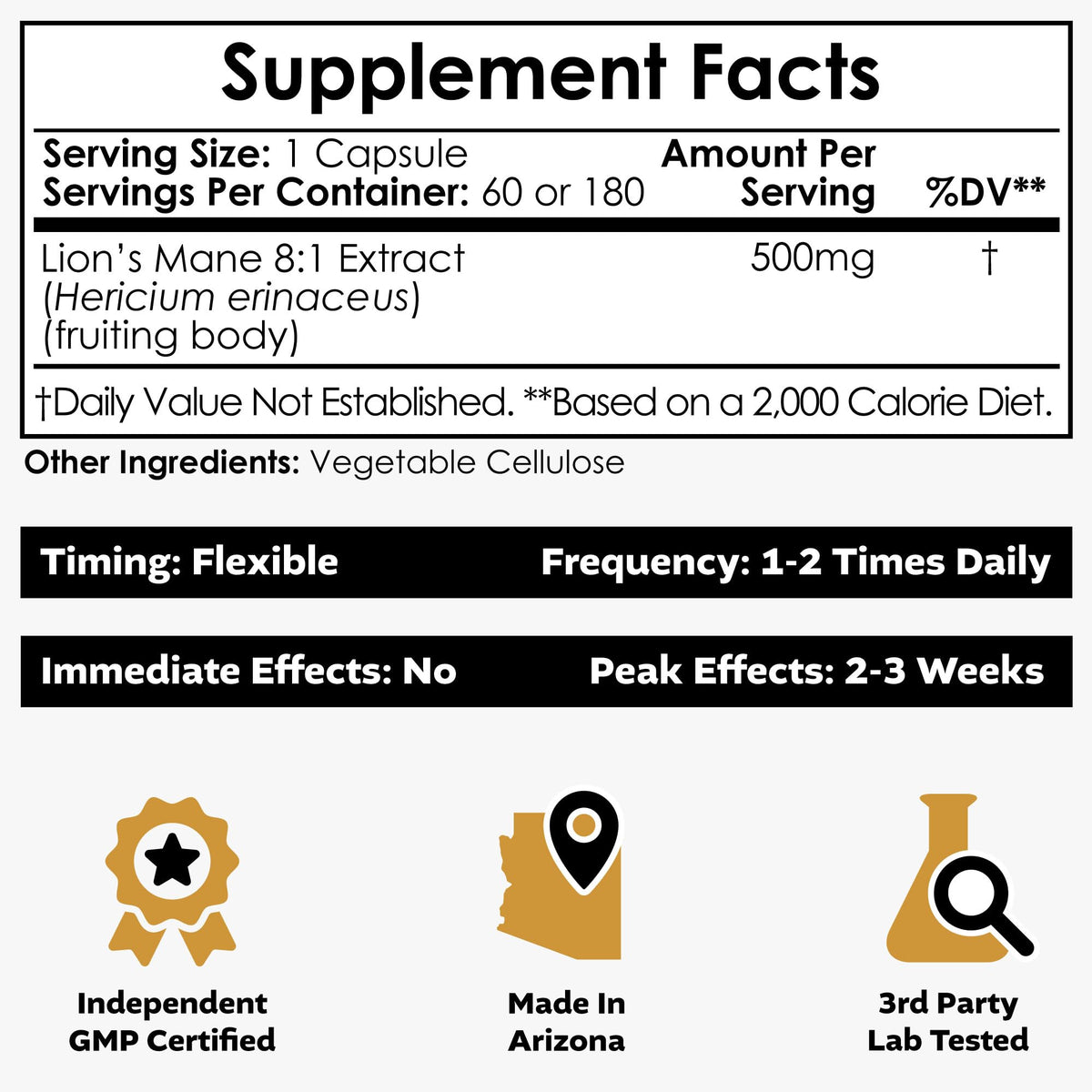 Nootropics Depot Champignon Lion's Mane 500mg capsules en gros plan
