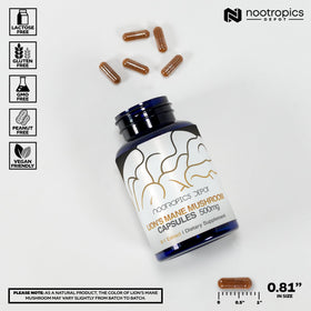 Nootropics Depot Champignon Lion's Mane 500mg étiquette détaillée