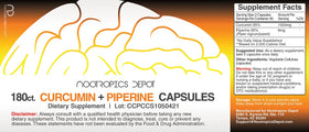 Nootropics Depot Curcuma + Pipérine 180 gélules sur fond blanc