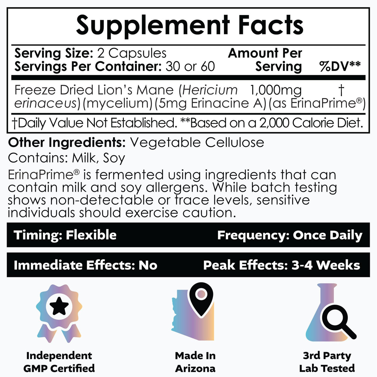 Nootropics Depot Erinamax Lion's Mane 500mg Capsules flacon ouvert