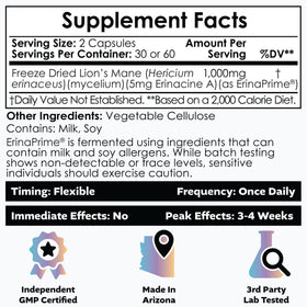 Nootropics Depot Erinamax Lion's Mane 500mg Capsules flacon ouvert