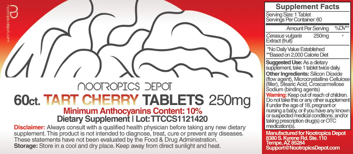 Nootropics Depot Extrait de Cerise Acide 250mg 60 Comprimés - emballage