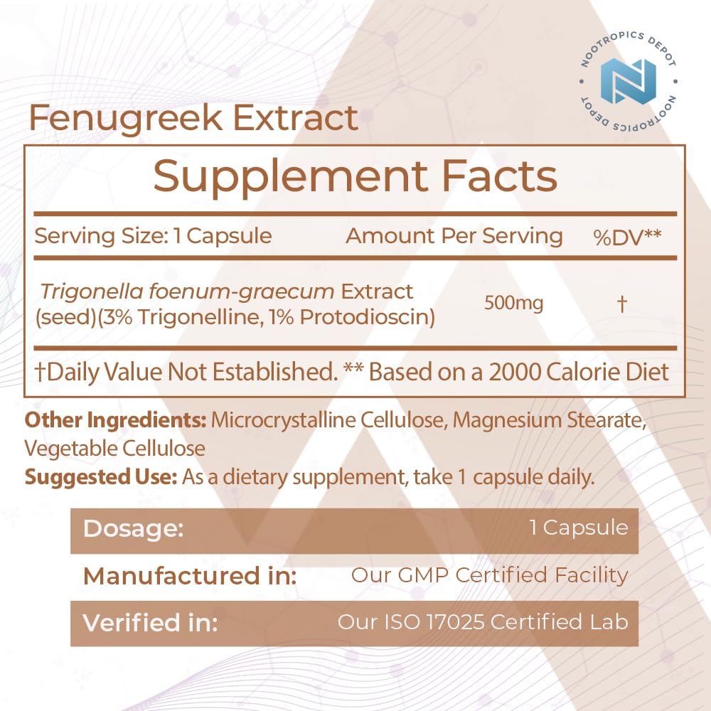 Nootropics Depot Extrait de Fenugrec Capsules 180 unités emballage