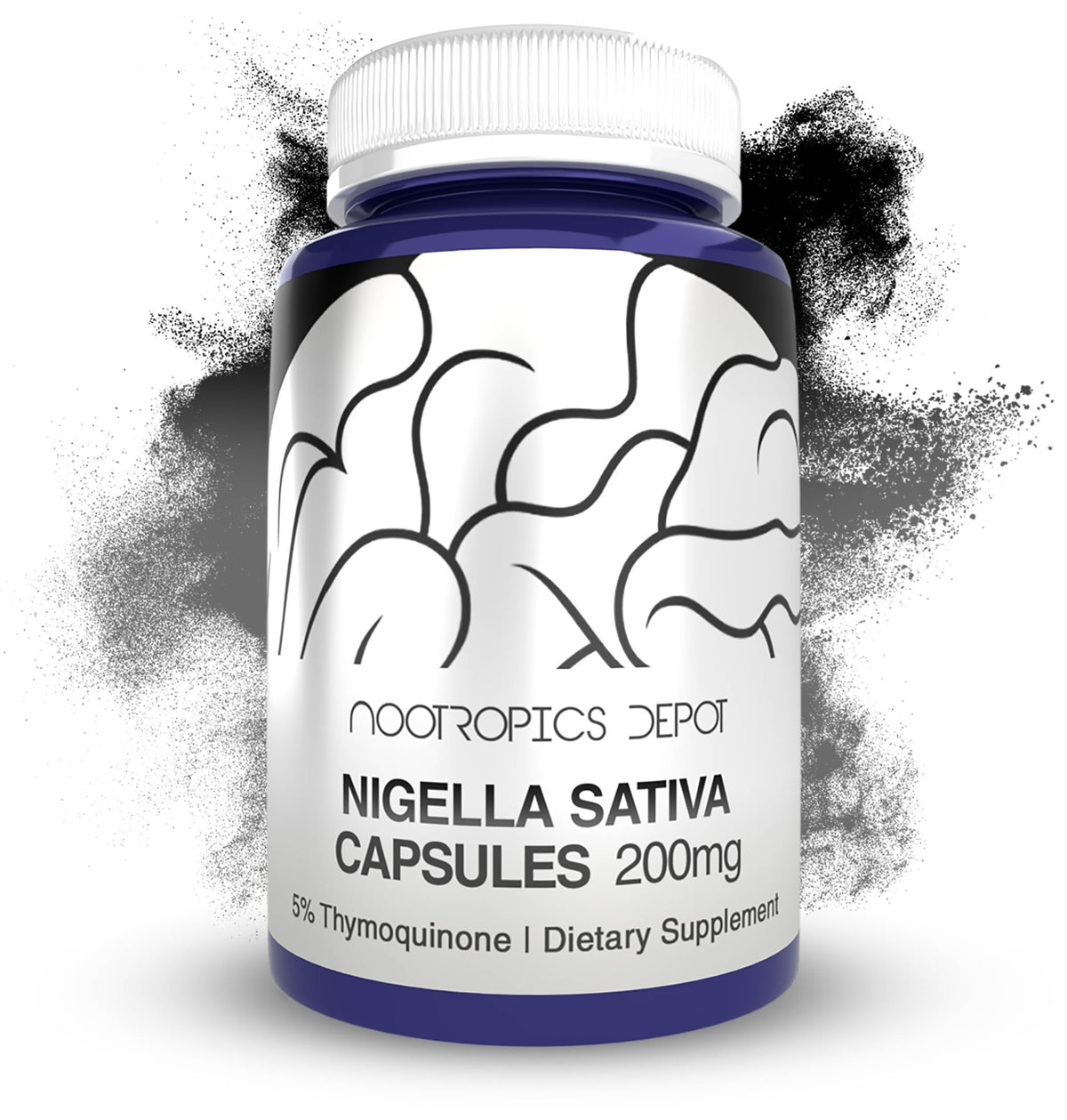 Nootropics Depot Extrait de Nigelle Sativa 200mg 120 Capsules - Vue de l'emballage