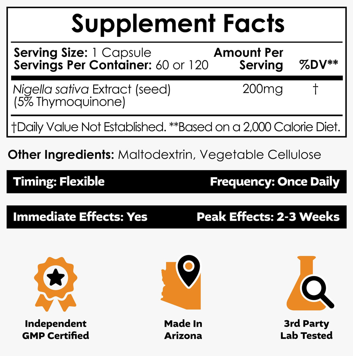 Nootropics Depot Extrait de Nigelle Sativa 200mg capsules vue arrière