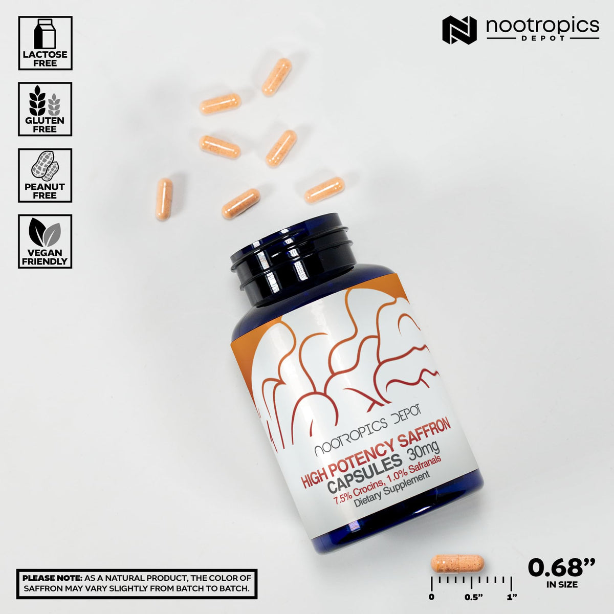 Nootropics Depot Extrait de Safran Haute Potence 30mg Capsules - étiquette