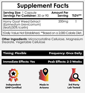 Nootropics Depot Horny Goat Weed Capsules 200mg arrière de l'emballage