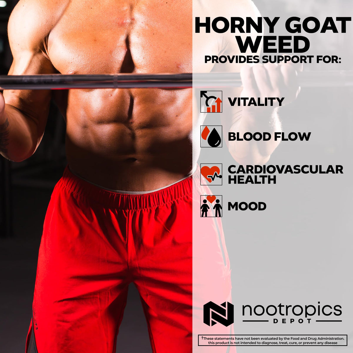 Nootropics Depot Horny Goat Weed Capsules 200mg sur un fond de table