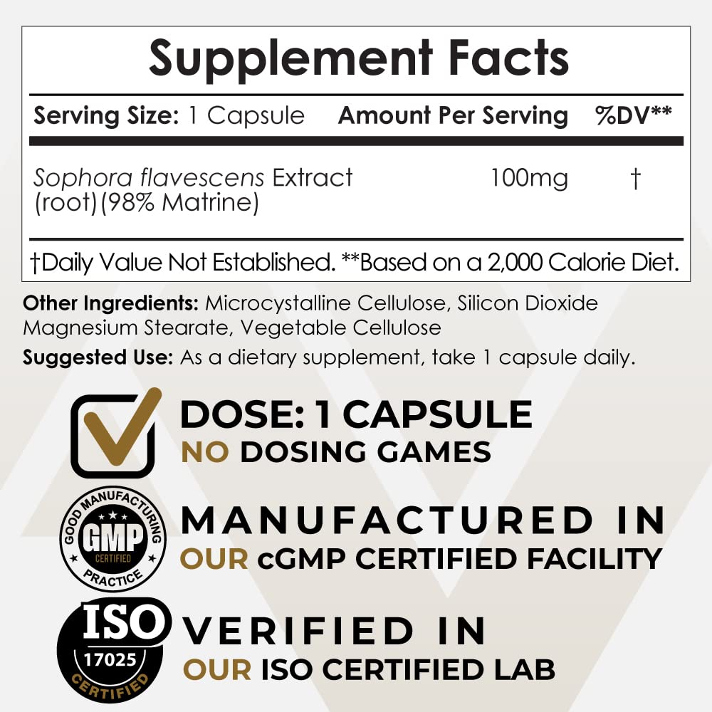 Nootropics Depot Matrine Capsules 100mg bottle side view
