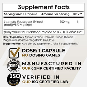 Nootropics Depot Matrine Capsules 100mg bottle side view
