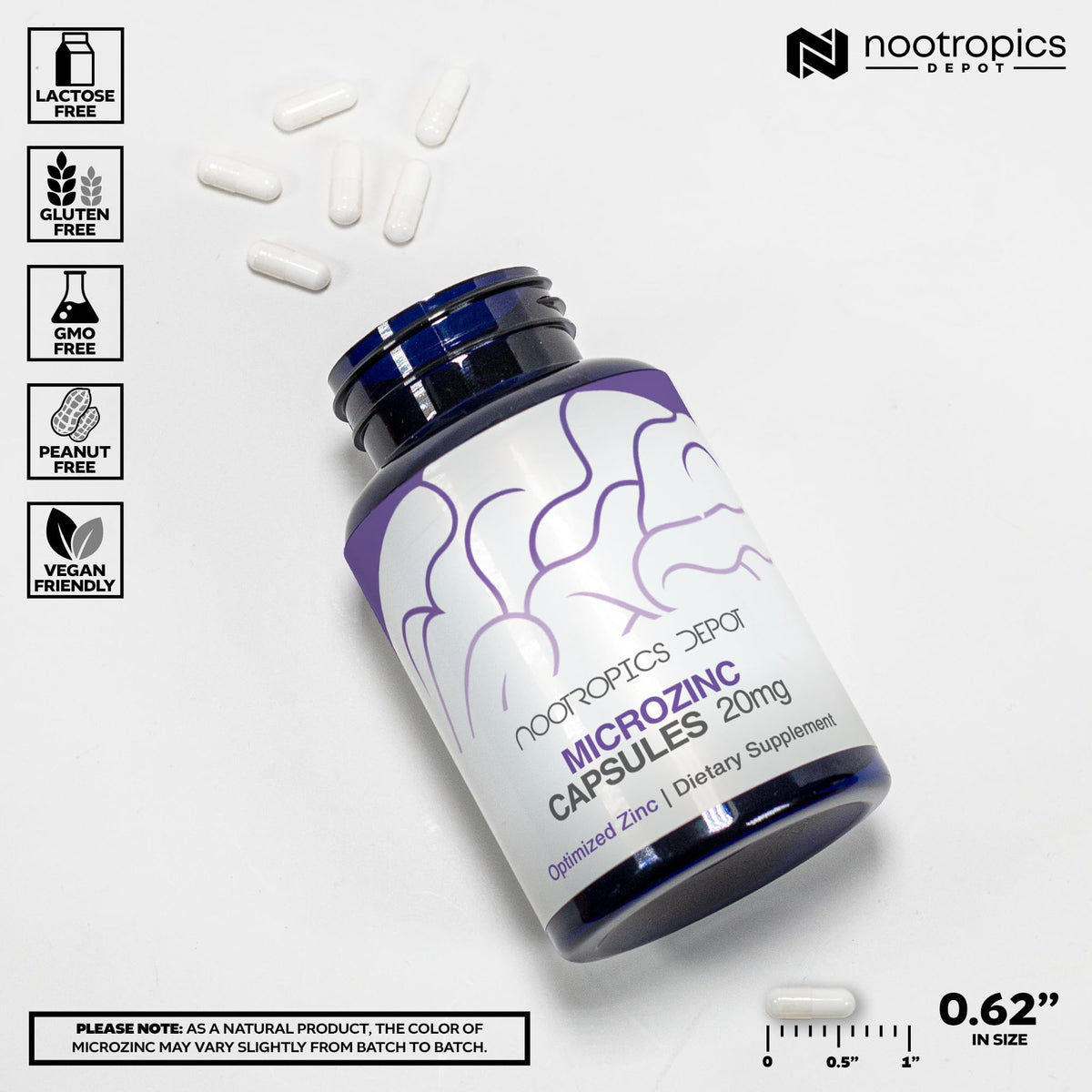 Nootropics Depot MicroZinc Capsules 20mg dosage