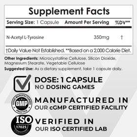 Nootropics Depot N-Acetyl L-Tyrosine 350mg capsules side view
