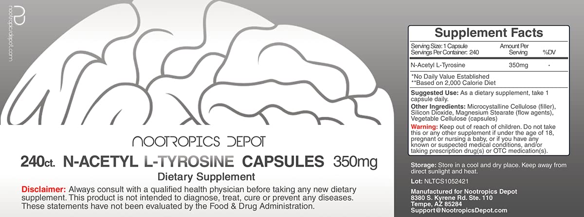 Nootropics Depot N-Acetyl L-Tyrosine 350mg gélules arrière view