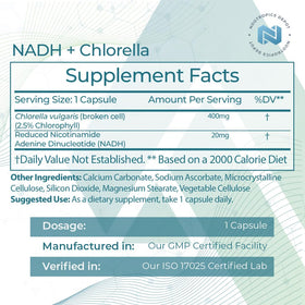 Nootropics Depot NADH + Chlorella Vulgaris 400mg capsules back view