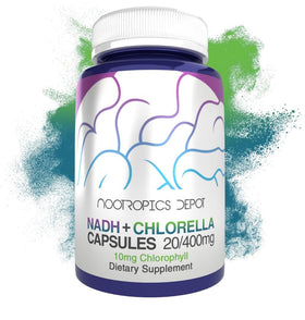 Nootropics Depot NADH + Chlorella Vulgaris 400mg capsules front view
