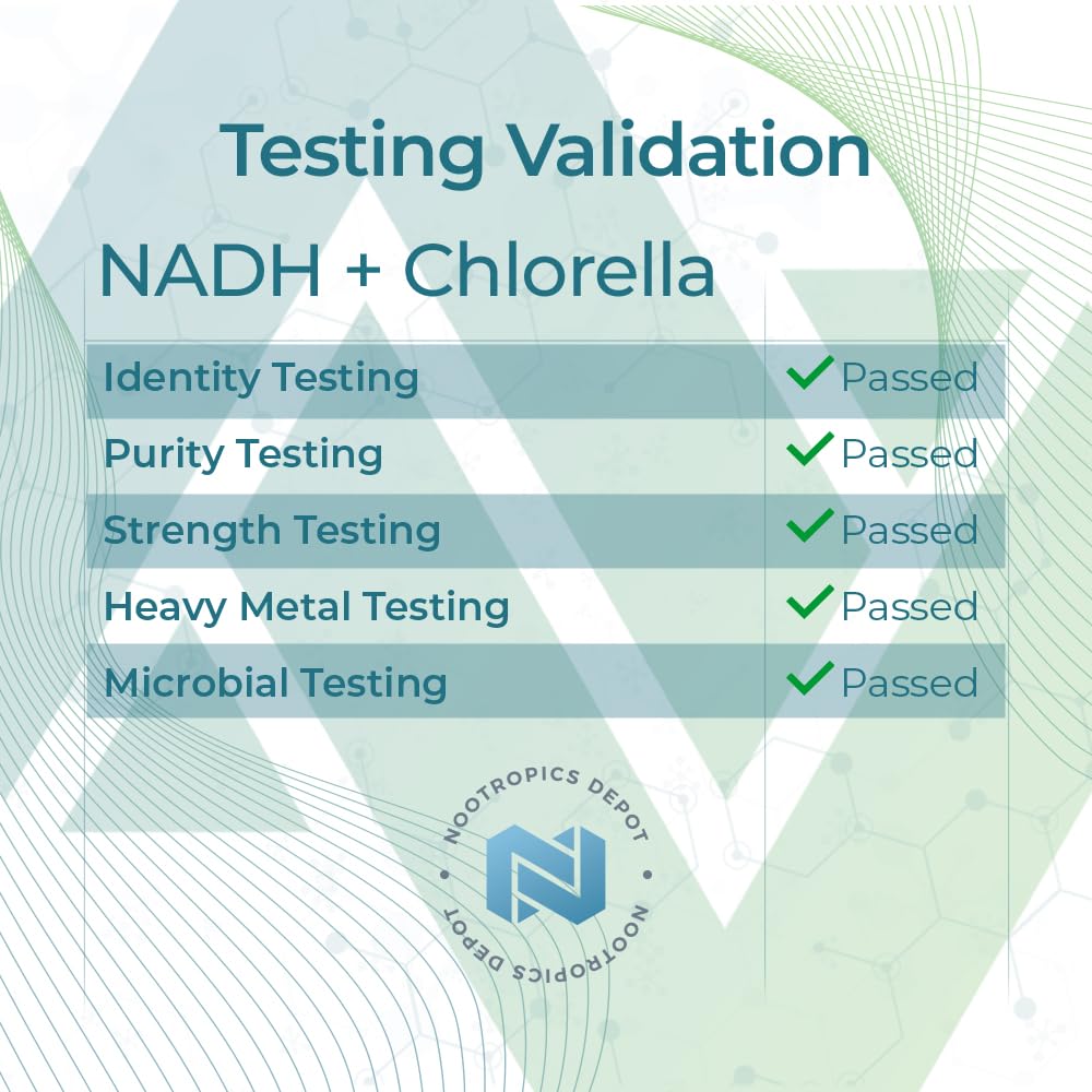 Nootropics Depot NADH + Chlorella Vulgaris capsules with a glass of water