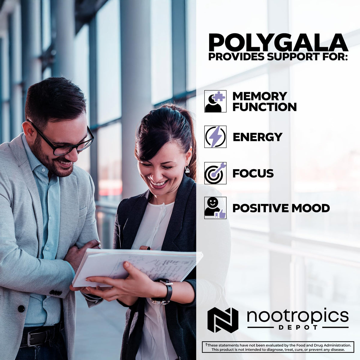 Nootropics Depot Polygala Tenuifolia capsules on a wooden table