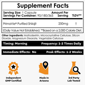 Nootropics Depot PrimaVie Shilajit Capsules 250mg arrière vue
