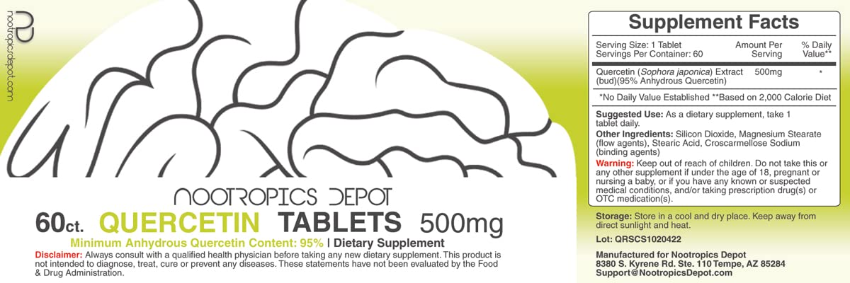 Nootropics Depot Quercetine 500mg comprimés dans l'emballage