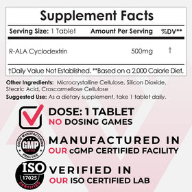 Nootropics Depot R-ALA Cyclodextrin Complex Capsules 500mg side view