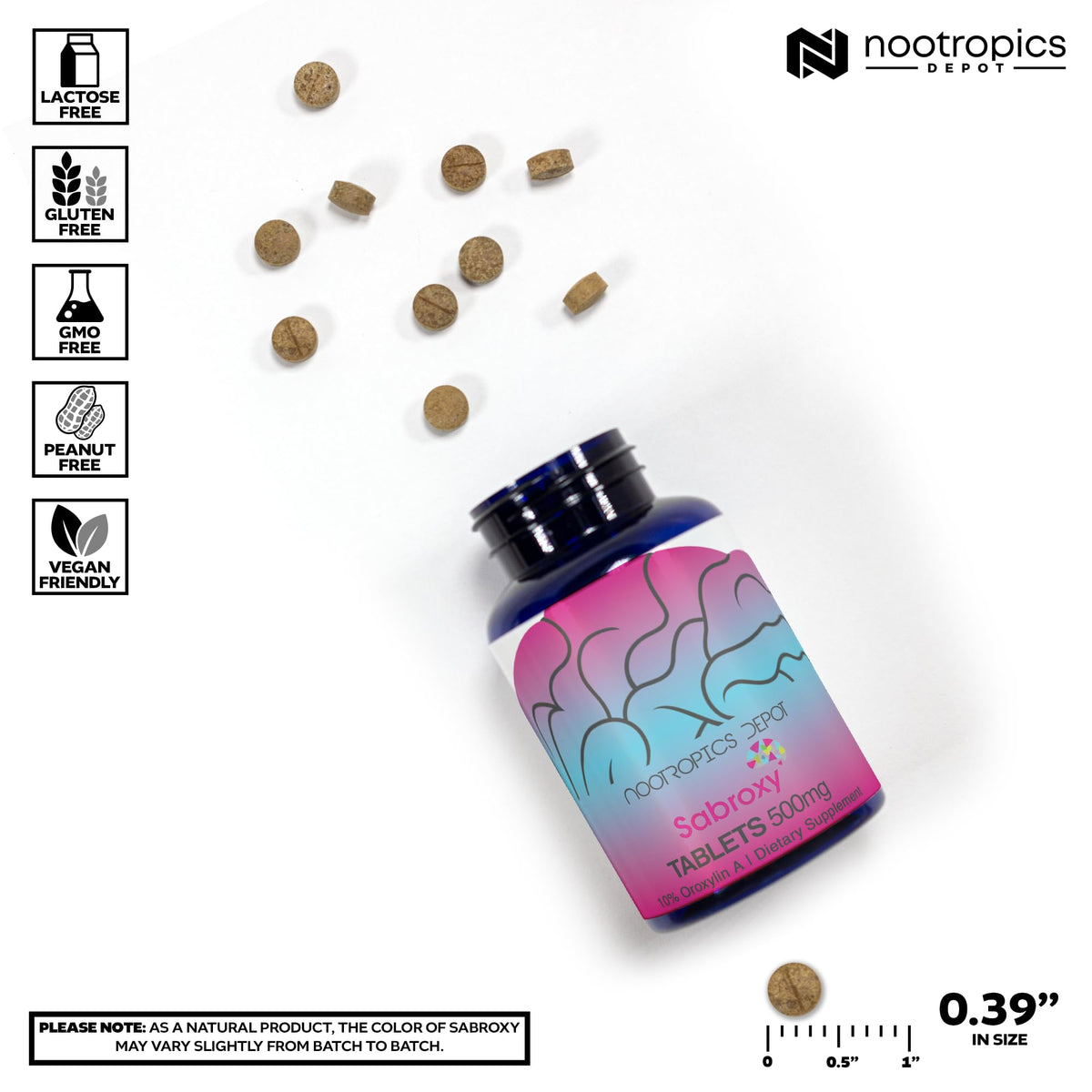 Nootropics Depot Sabroxy® comprimés 500mg, côté de la boîte