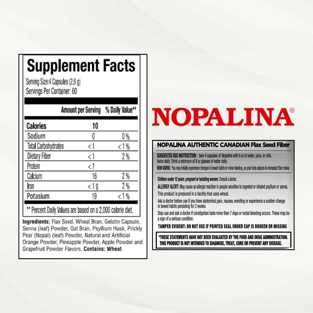 Nopalina Complément Alimentaire 240 Capsules avec ingrédients naturels en arrière-plan