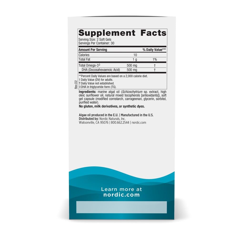 Nordic Naturals Algue DHA 500mg capsules végétales