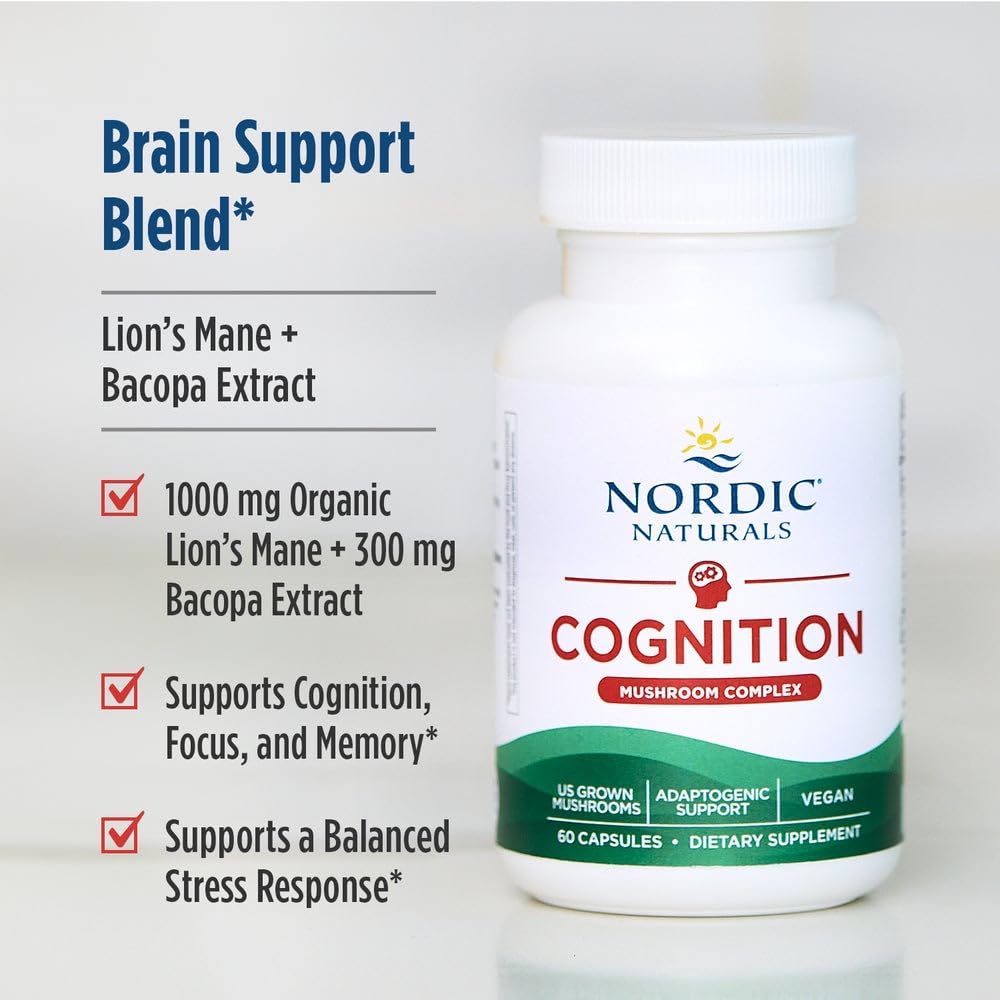 Nordic Naturals Complexe de Champignons Cognitifs étiquette avec informations nutritionnelles