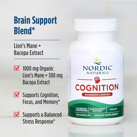 Nordic Naturals Complexe de Champignons Cognitifs étiquette avec informations nutritionnelles