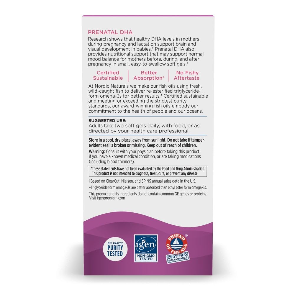 Nordic Naturals DHA Prénatal 180 gélules sur fond blanc