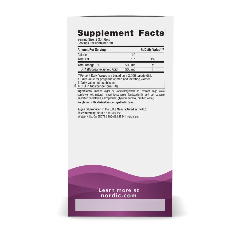 Nordic Naturals DHA Végétal Prénatal 500mg gélules arrière